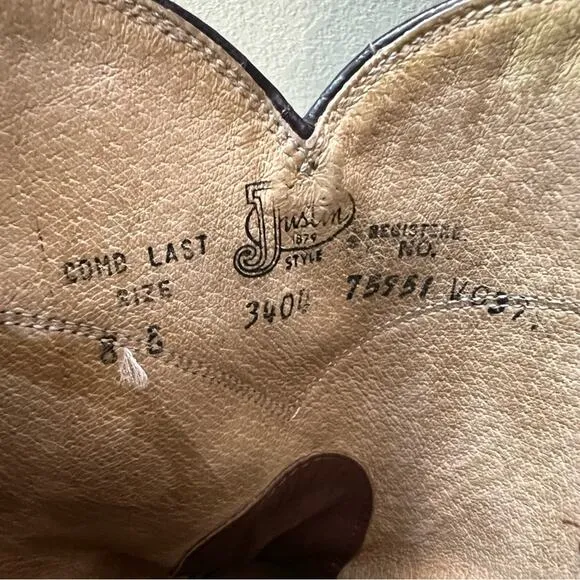 Vintage 80s 90s Justin Brown Roper Pull On Cowboy Boots 8E Style 3404