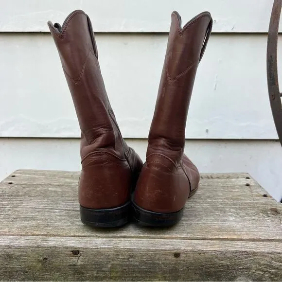 Vintage 80s 90s Justin Brown Roper Pull On Cowboy Boots 8E Style 3404