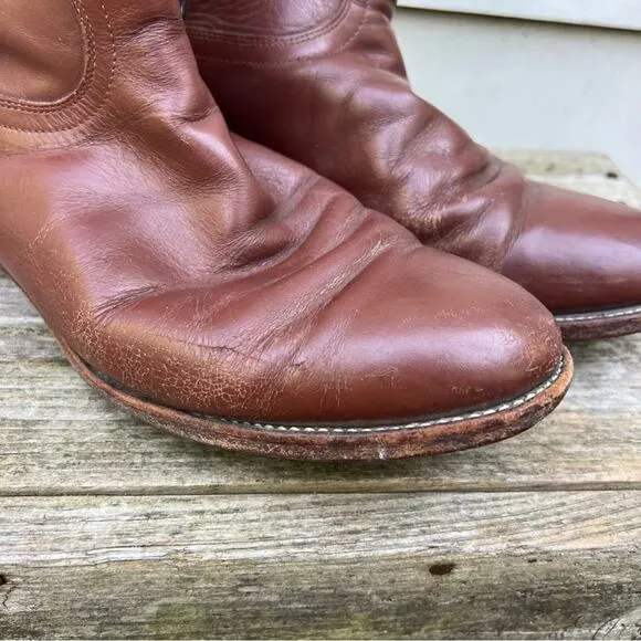 Vintage 80s 90s Justin Brown Roper Pull On Cowboy Boots 8E Style 3404