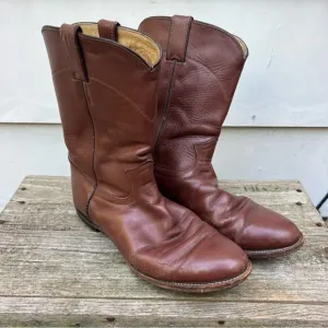 Vintage 80s 90s Justin Brown Roper Pull On Cowboy Boots 8E Style 3404