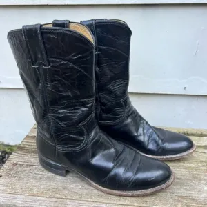 Vintage 80s Justin Boots Roper Black Pull On Leather Cowgirl Western 7 1/2 B