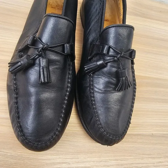 Vintage ALLEN EDMONDS Mens 10.5 D Black Leather Tassel Loafers Ivy Preppy VIBRAM
