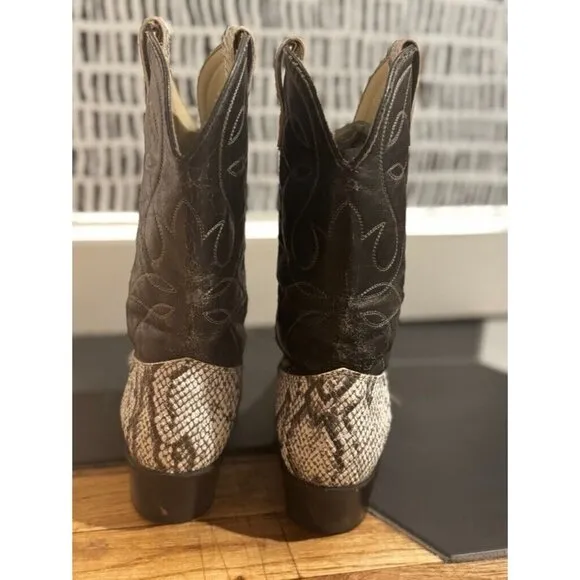 Vintage Black &amp; White Faux Leather snakeskin cowboy cowgirl boots metal toe 3.5Y