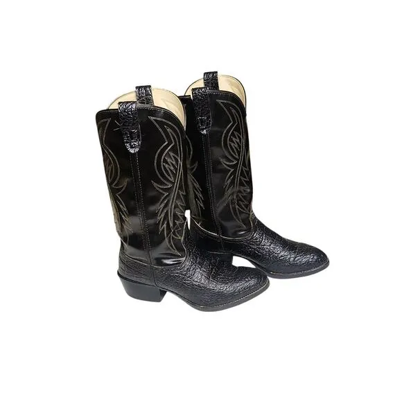 Vintage Bronco All Made in USA WM1950 Black Cowboy Boots Men's Size 8 EE