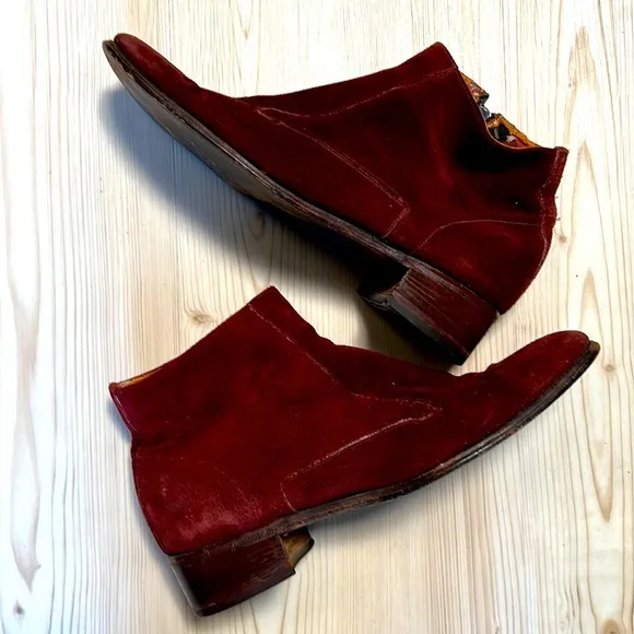 Vintage Burgundy/ Maroon Suede Zip Up Ankle Boots.