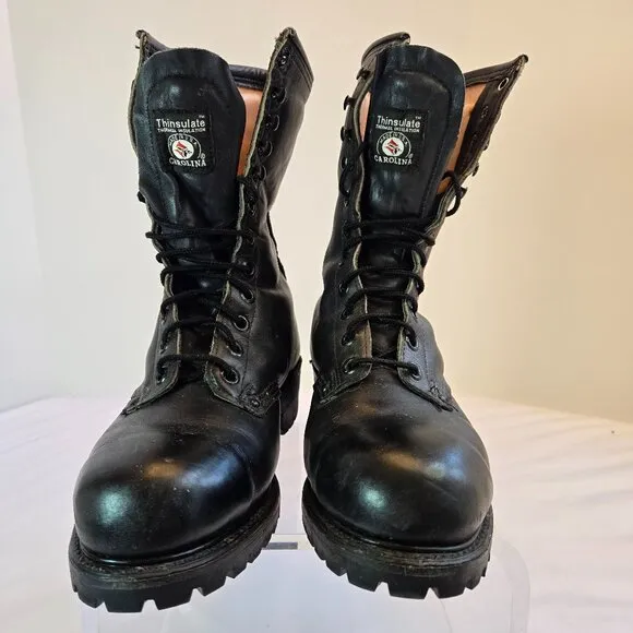 Vintage CAROLINA Men Sub Zero Leather Boots/ Steel Toe Logger Boots Sz: 9E Black