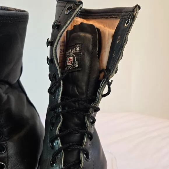 Vintage CAROLINA Men Sub Zero Leather Boots/ Steel Toe Logger Boots Sz: 9E Black