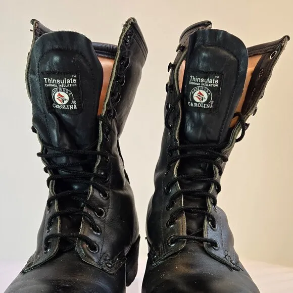Vintage CAROLINA Men Sub Zero Leather Boots/ Steel Toe Logger Boots Sz: 9E Black