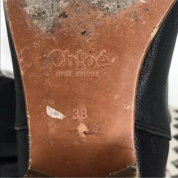 Vintage Chloe‎ Black Leather Buckle Block Heel Ankle Boots