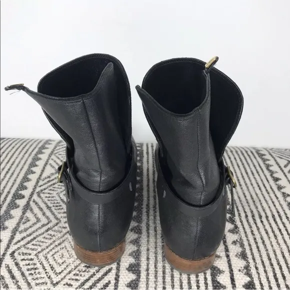 Vintage Chloe‎ Black Leather Buckle Block Heel Ankle Boots