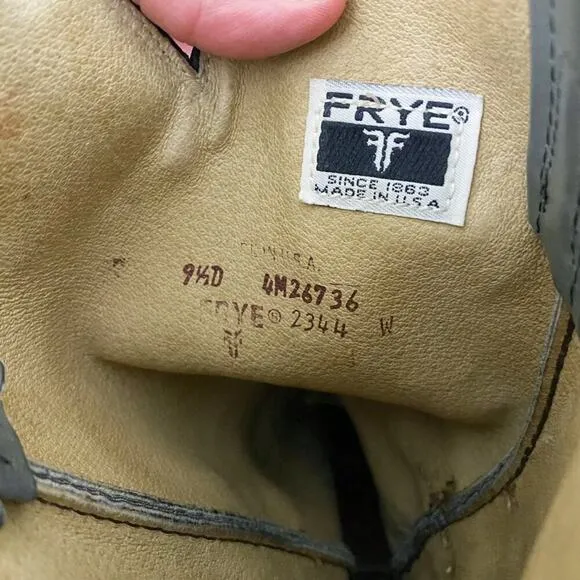 Vintage Frye Gray Leather Western Boots Pull On Made in USA Men's Size 9.5 VGUC