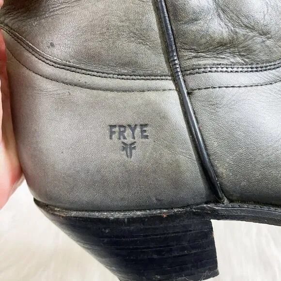 Vintage Frye Gray Leather Western Boots Pull On Made in USA Men's Size 9.5 VGUC