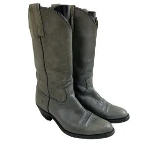 Vintage Frye Gray Leather Western Boots Pull On Made in USA Men's Size 9.5 VGUC