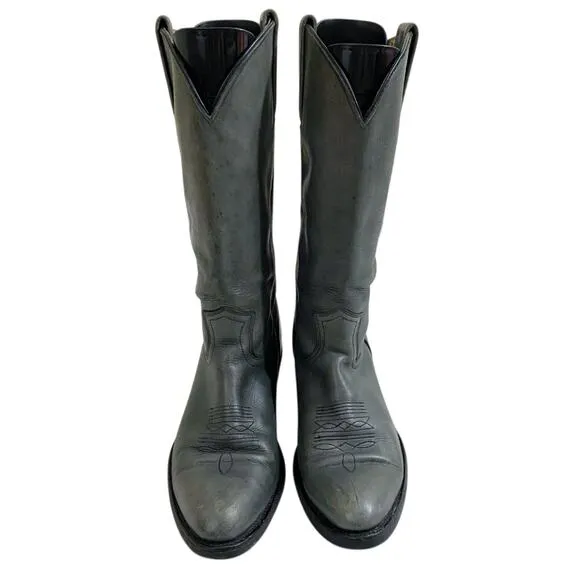 Vintage Frye Gray Leather Western Boots Pull On Made in USA Men's Size 9.5 VGUC