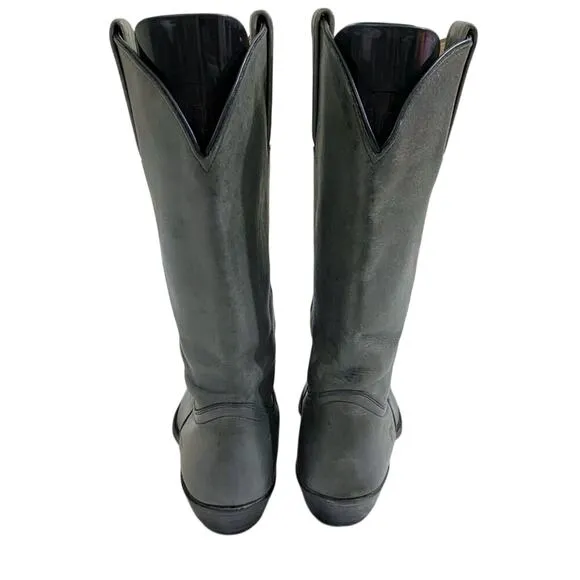 Vintage Frye Gray Leather Western Boots Pull On Made in USA Men's Size 9.5 VGUC