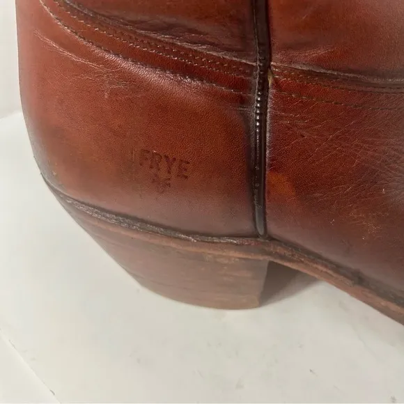 Vintage Frye Men’s Leather Cowboy Western Pull On Boots Burgundy Red 11D