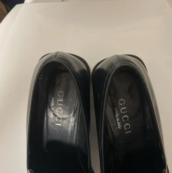 VINTAGE Gucci Black Leather Block Heel Square Toe Loafers (Sz 37 EU / 6.5 US)