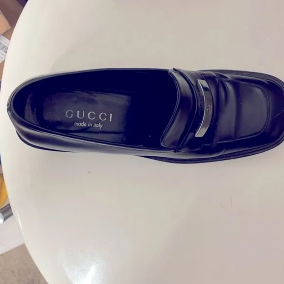 VINTAGE Gucci Black Leather Block Heel Square Toe Loafers (Sz 37 EU / 6.5 US)