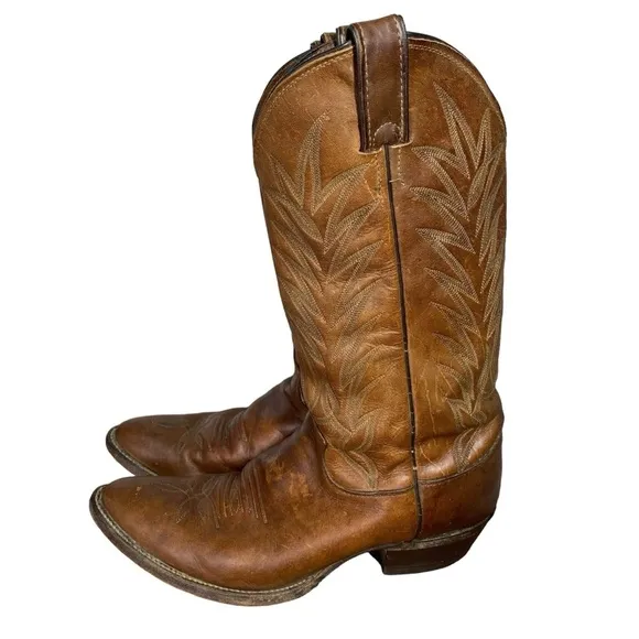 Vintage‎ Justin Cowboy Boots Mens 9DBrown Leather Western Style P40729Pre 1992