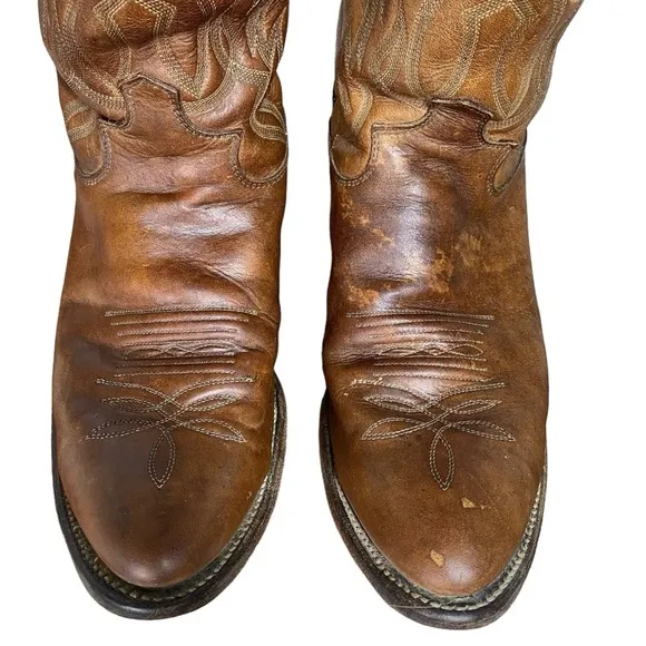 Vintage‎ Justin Cowboy Boots Mens 9DBrown Leather Western Style P40729Pre 1992