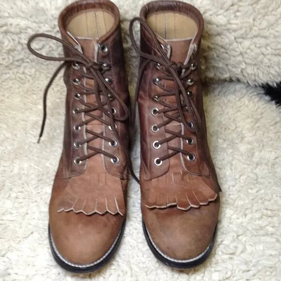 VINTAGE Justin Kiltie Roper boots, 3 1/2D BROWN leather, Fringe, Grunge, Cowgirl