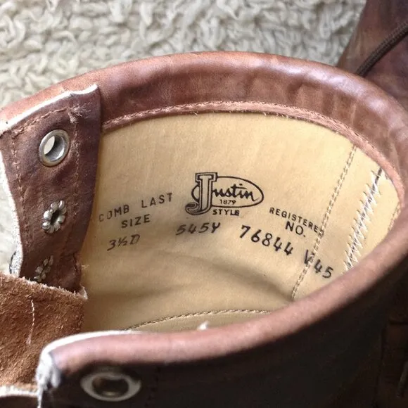 VINTAGE Justin Kiltie Roper boots, 3 1/2D BROWN leather, Fringe, Grunge, Cowgirl