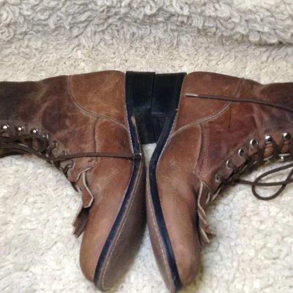 VINTAGE Justin Kiltie Roper boots, 3 1/2D BROWN leather, Fringe, Grunge, Cowgirl