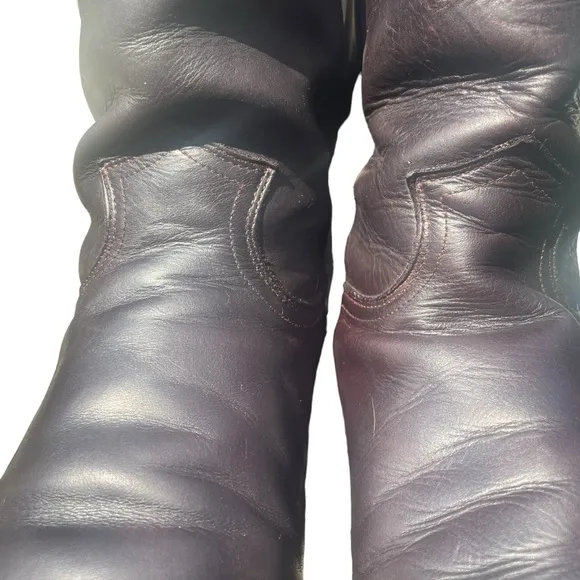 Vintage Justin Mens Roper Cowboy Boots Black Leather Maroon Trim Size 9MD