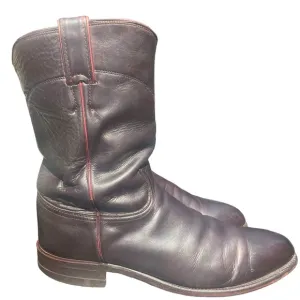 Vintage Justin Mens Roper Cowboy Boots Black Leather Maroon Trim Size 9MD