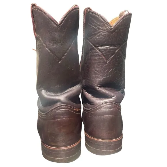 Vintage Justin Mens Roper Cowboy Boots Black Leather Maroon Trim Size 9MD