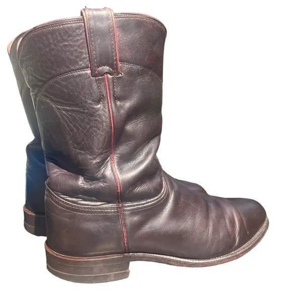Vintage Justin Mens Roper Cowboy Boots Black Leather Maroon Trim Size 9MD