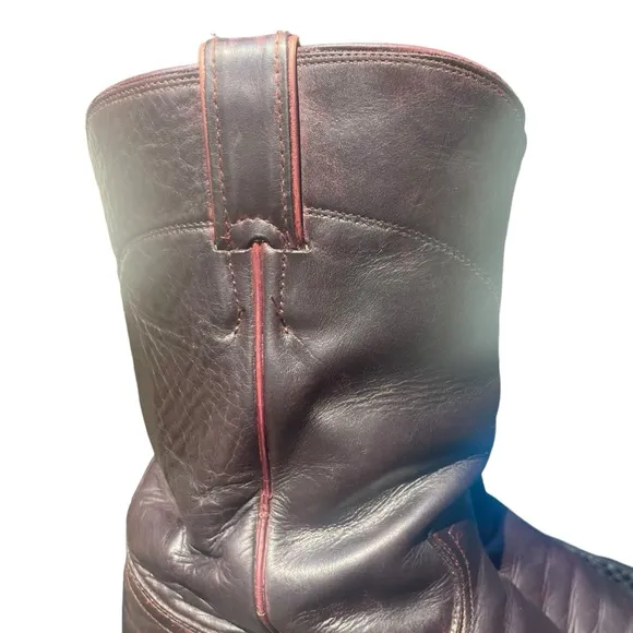 Vintage Justin Mens Roper Cowboy Boots Black Leather Maroon Trim Size 9MD