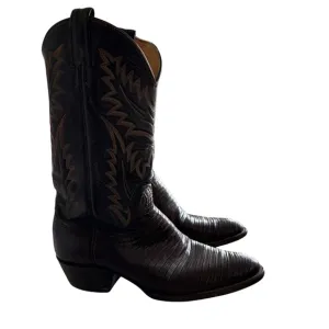 Vintage Justin Western Cowboy Boots Chocolate Lizard Leather 9090