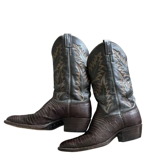 Vintage Justin Western Cowboy Boots Chocolate Lizard Leather 9090