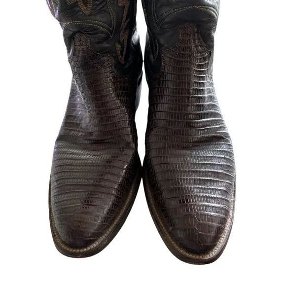 Vintage Justin Western Cowboy Boots Chocolate Lizard Leather 9090