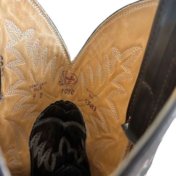 Vintage Justin Western Cowboy Boots Chocolate Lizard Leather 9090