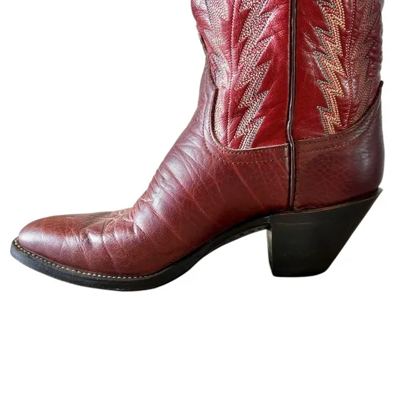 Vintage Larry Mahan Red Cowboy Western Boots SZ 6.5B Tall Leather Knee Festival