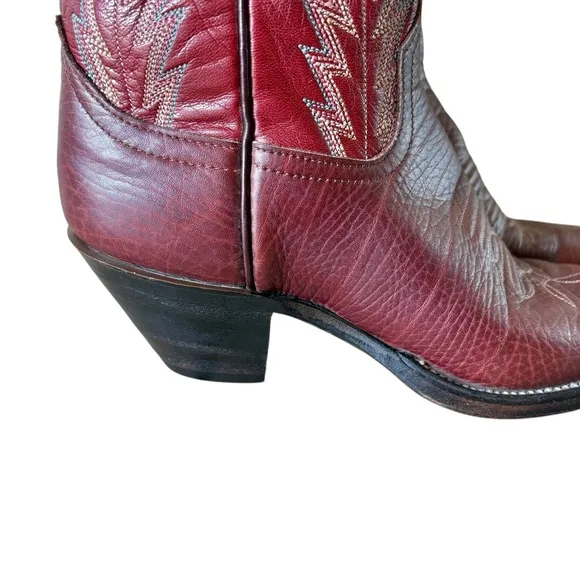 Vintage Larry Mahan Red Cowboy Western Boots SZ 6.5B Tall Leather Knee Festival