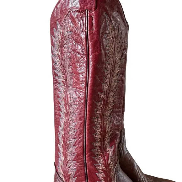 Vintage Larry Mahan Red Cowboy Western Boots SZ 6.5B Tall Leather Knee Festival
