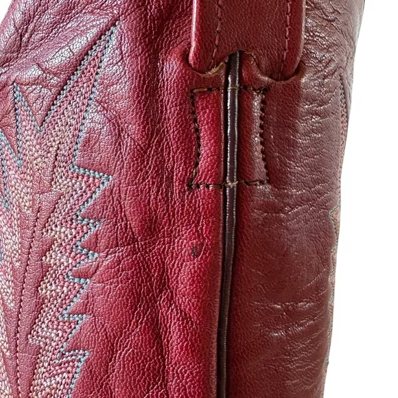 Vintage Larry Mahan Red Cowboy Western Boots SZ 6.5B Tall Leather Knee Festival