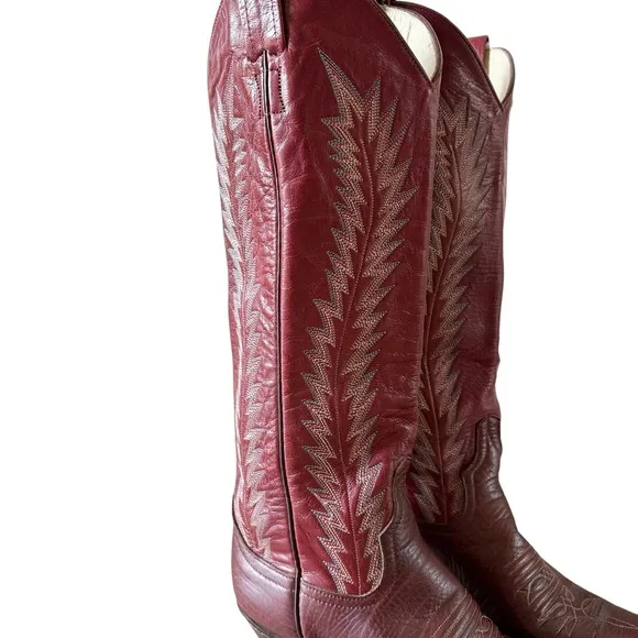 Vintage Larry Mahan Red Cowboy Western Boots SZ 6.5B Tall Leather Knee Festival
