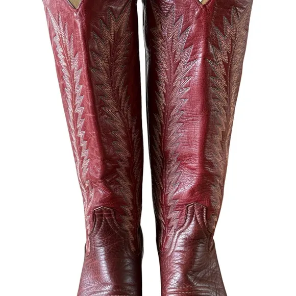 Vintage Larry Mahan Red Cowboy Western Boots SZ 6.5B Tall Leather Knee Festival