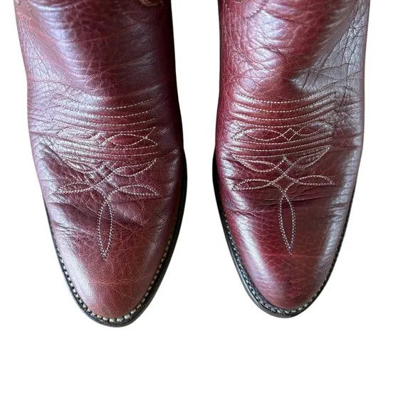 Vintage Larry Mahan Red Cowboy Western Boots SZ 6.5B Tall Leather Knee Festival