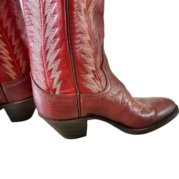Vintage Larry Mahan Red Cowboy Western Boots SZ 6.5B Tall Leather Knee Festival