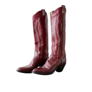 Vintage Larry Mahan Red Cowboy Western Boots SZ 6.5B Tall Leather Knee Festival