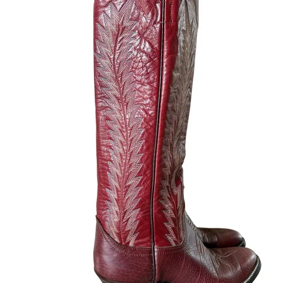 Vintage Larry Mahan Red Cowboy Western Boots SZ 6.5B Tall Leather Knee Festival