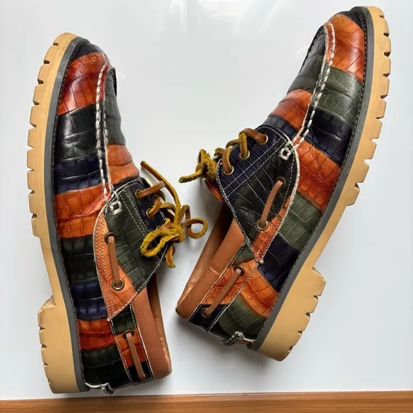 Vintage Marc Nolan Santiago Woodlands Handsewn Men’s Leather Boat Loafers Sz 10