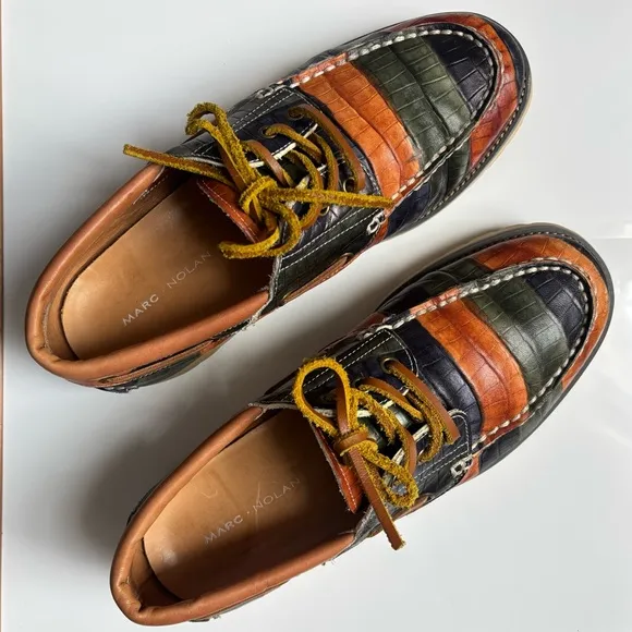 Vintage Marc Nolan Santiago Woodlands Handsewn Men’s Leather Boat Loafers Sz 10