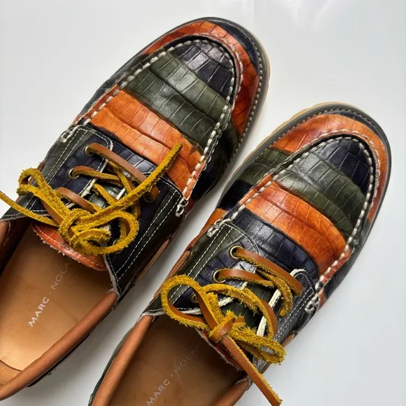 Vintage Marc Nolan Santiago Woodlands Handsewn Men’s Leather Boat Loafers Sz 10