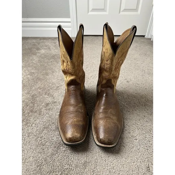 Vintage Mens ARIAT Western Boots Wilder Brown Square Toe Pull-on, Size 10.5 US